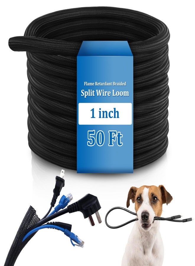 Pangda 50ft Split Wire Loom Tubing Flame Retardant Braided Cable Sleeve Split High Temperature Cable Conduit Auto Wire Conduit for Industrial Electrical Tinsel Automotive Marine(50 Ft, 1") - Image 1